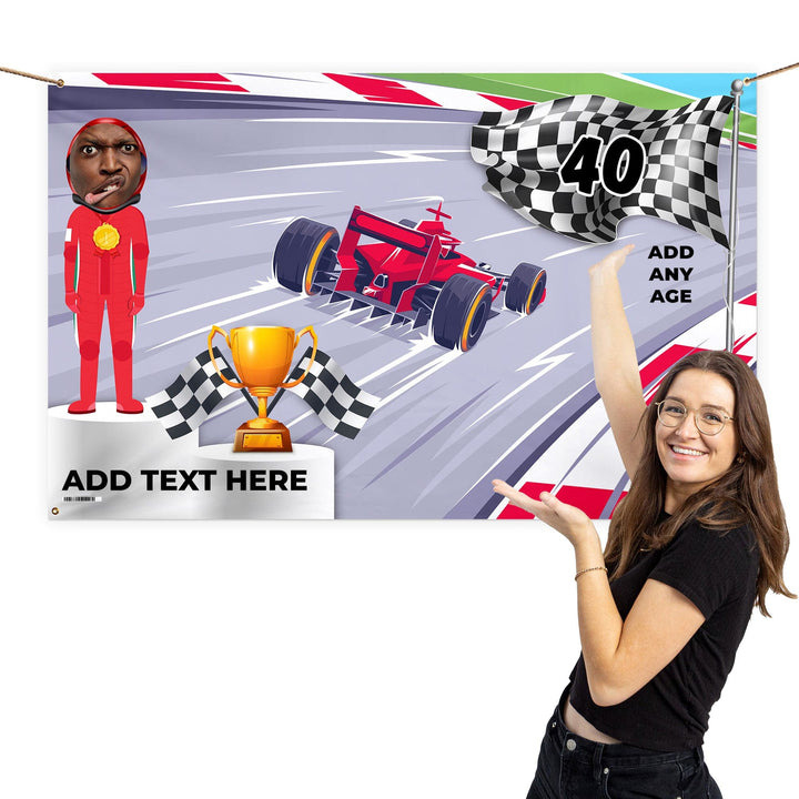 Personalised Text -  Race Car Banner - 5ft x 3ft