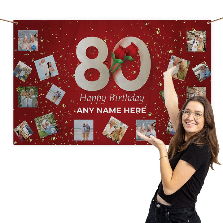 80th Birthday Banner - Add Any Name - 5ft x 3ft