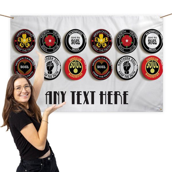 Northern Soul Badges Banner - Add Your Text - 5ft x 3ft