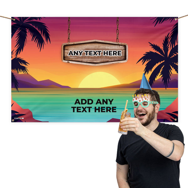 Personalised Text - Island Sunset Party Backdrop - 5ft x 3ft