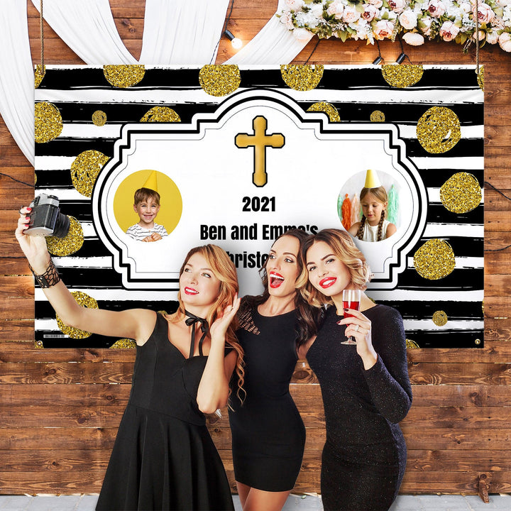 Black Stripe - Cross Photo Banner - Edit text - 5FT X 3FT