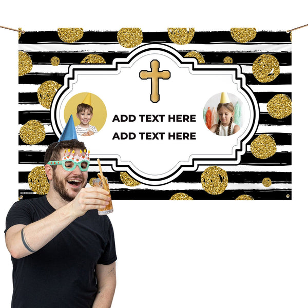 Black Stripe - Cross Photo Banner - Edit text - 5FT X 3FT