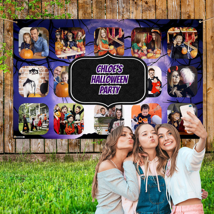 Photo Banner - Halloween Purple Moon - Edit text - 5FT X 3FT