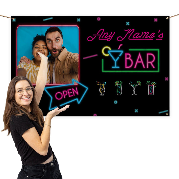 Neon Bar | Photo Banner - Add Your Name - 5ft x 3ft