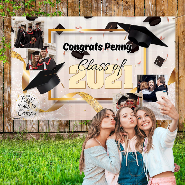 Graduation Photo Banner - Blush Stripes - Edit Text - 5FT X 3FT