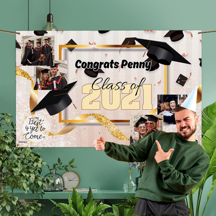 Graduation Photo Banner - Blush Stripes - Edit Text - 5FT X 3FT