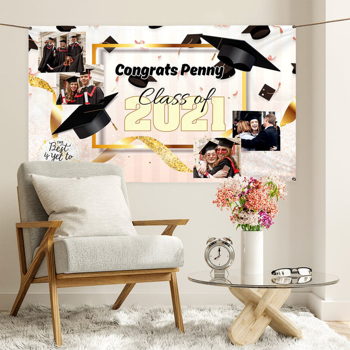 Graduation Photo Banner - Blush Stripes - Edit Text - 5FT X 3FT