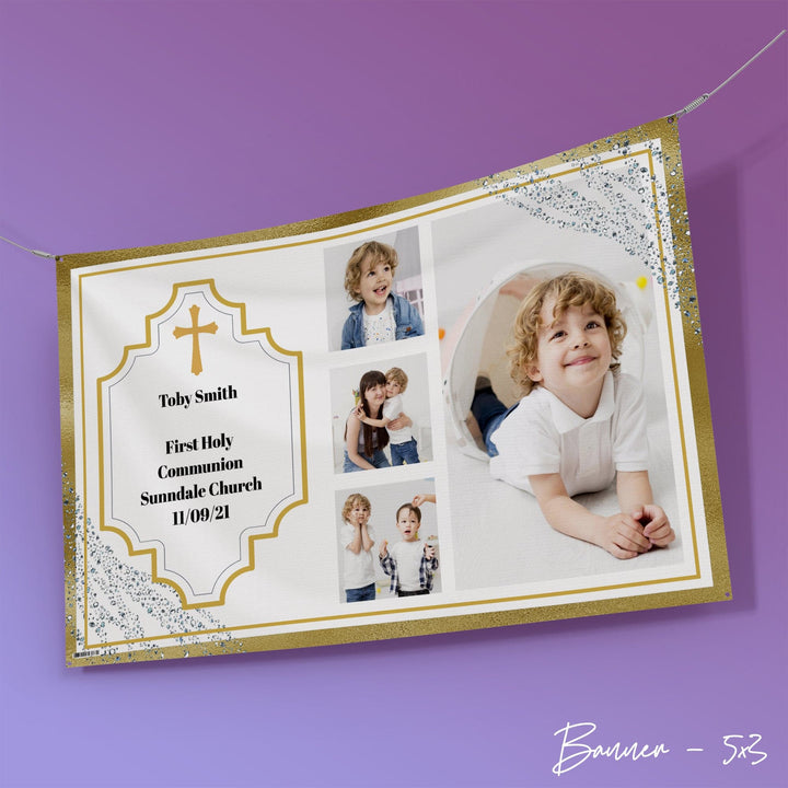 Gold Cross Photo Banner - Edit text - 5FT X 3FT