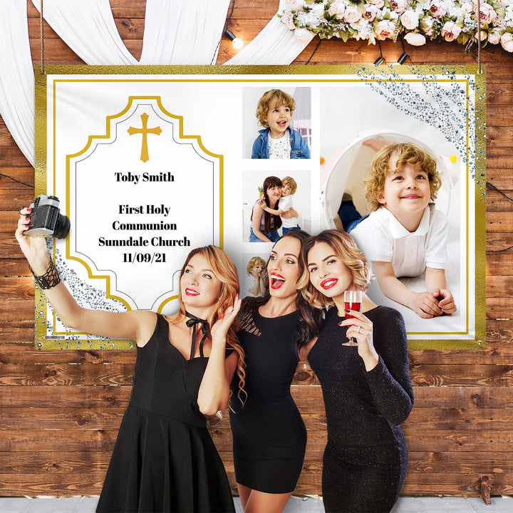 Gold Cross Photo Banner - Edit text - 5FT X 3FT