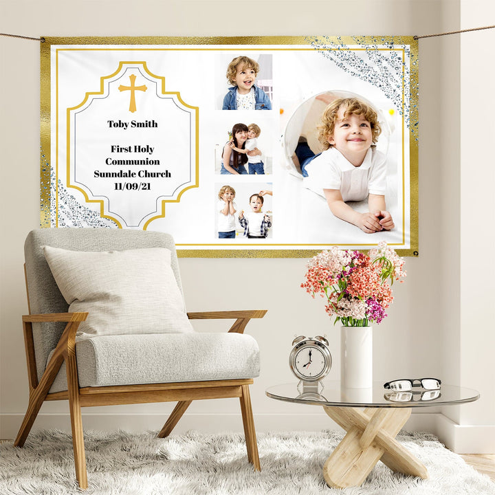 Gold Cross Photo Banner - Edit text - 5FT X 3FT