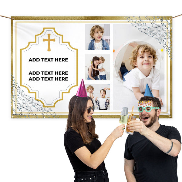 Gold Cross Photo Banner - Edit text - 5FT X 3FT