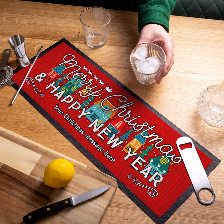 Personalised Christmas Street - Red Bar Runner