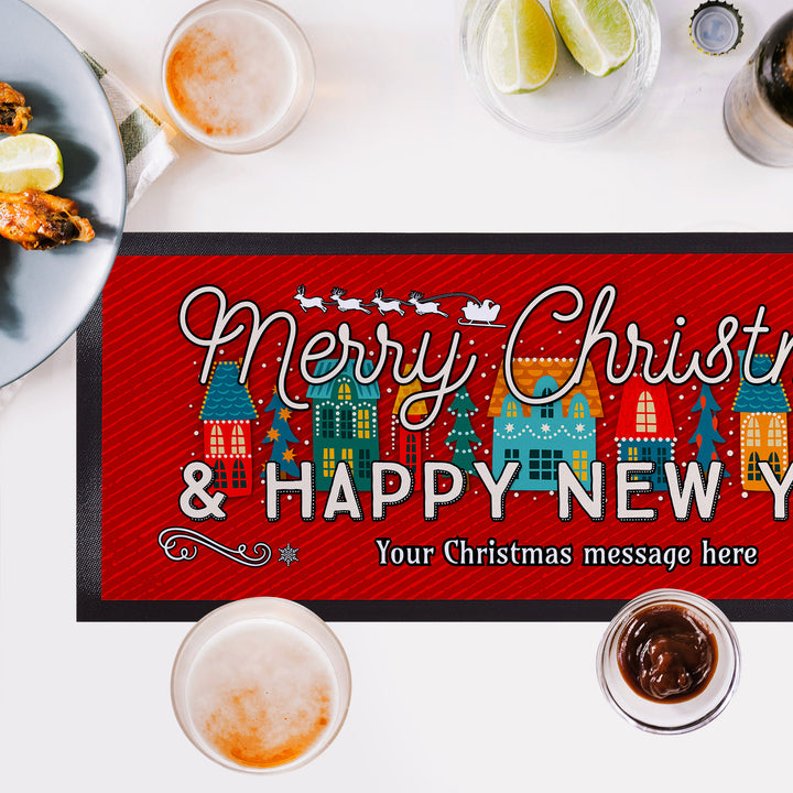 Personalised Christmas Street - Red Bar Runner