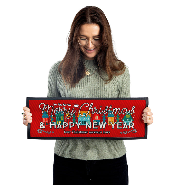 Personalised Christmas Street - Red Bar Runner