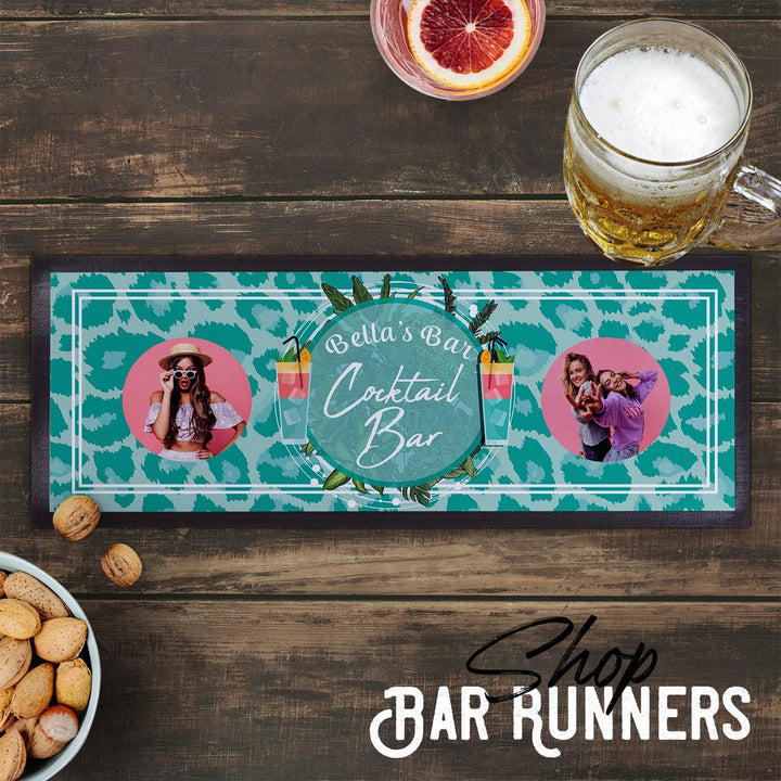 Cocktail Bar -Blue Leopard - Personalised Bar Runner