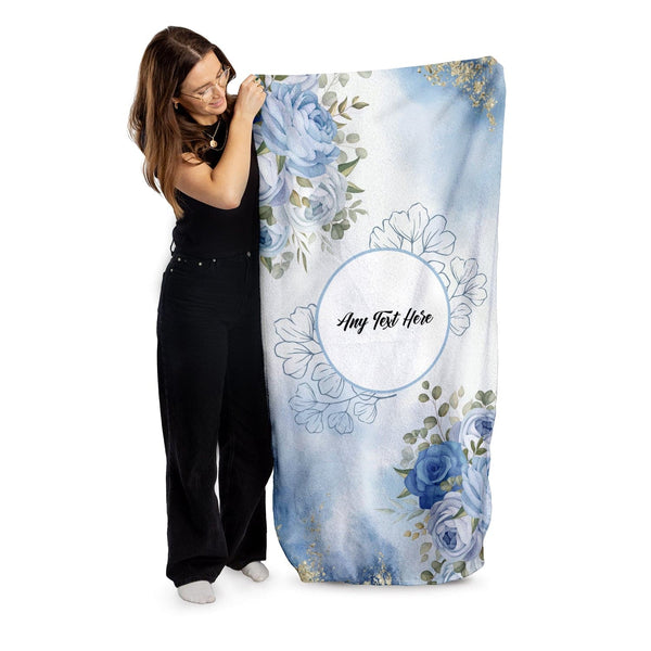 Personalised Beach Towel - Blue Watercolour Rose