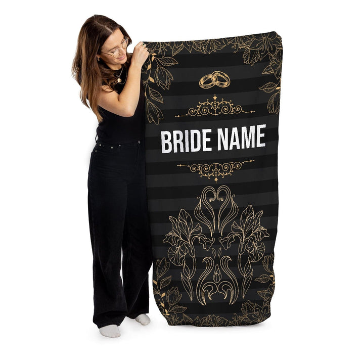 Personalised Beach Towel - Wedding Golden Floral Outlines