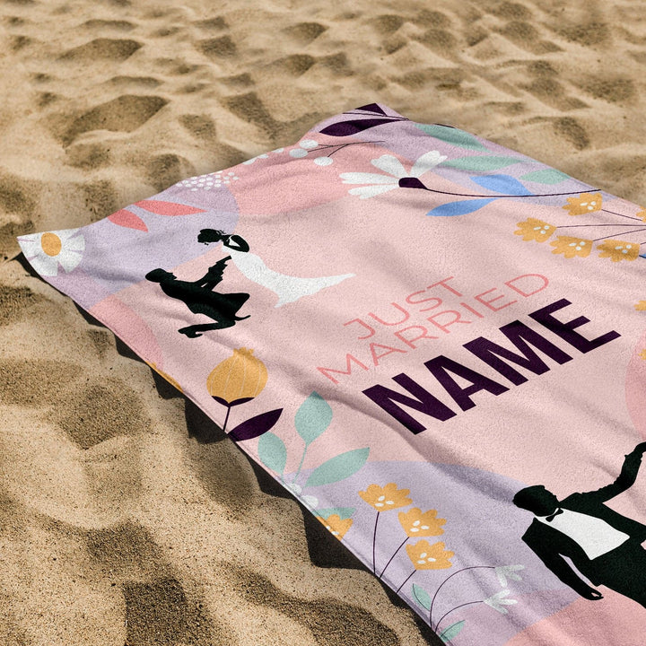 Personalised Beach Towel - Wedding Pink Garden 