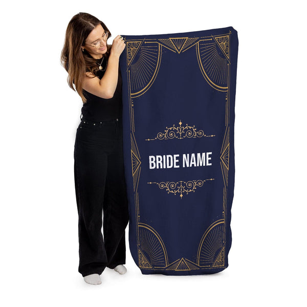 Personalised Beach Towel - Wedding Royal Gold - Navy