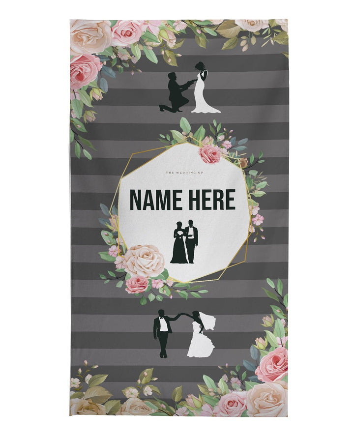 Personalised Beach Towel - Grey Stripe - Wedding Couple