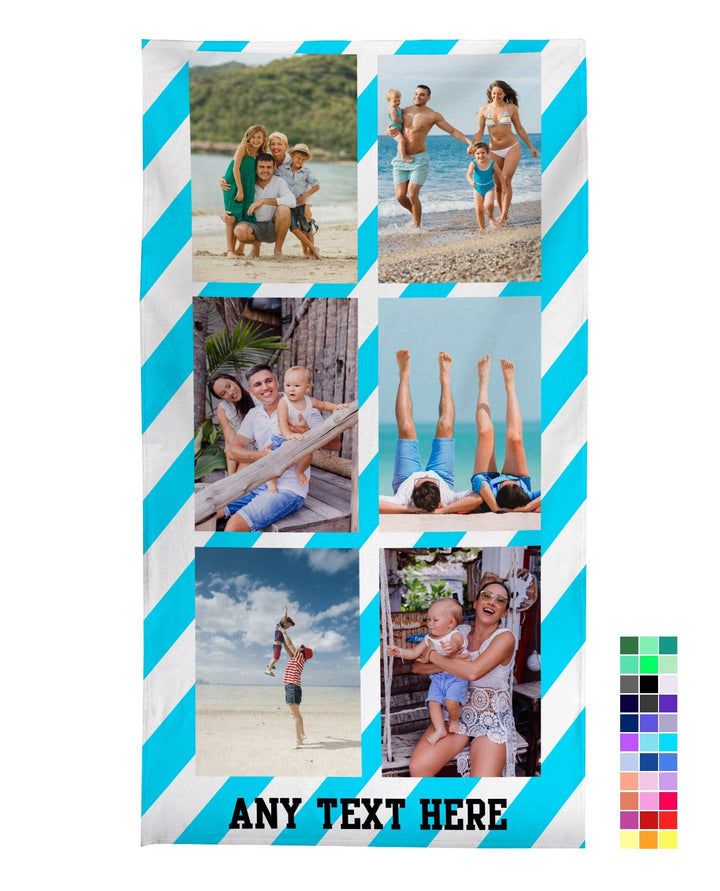 Personalised Beach Towel - Any Colour - Diagonal Stripe - 8 Portrait Photos