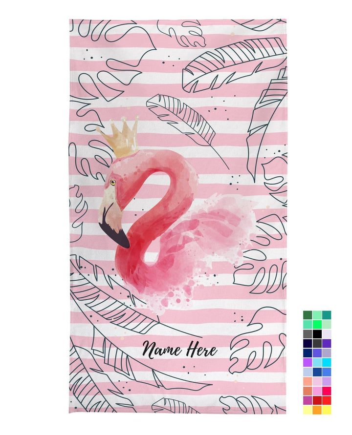 Personalised Beach Towel - Flamingo - Custom Stripe