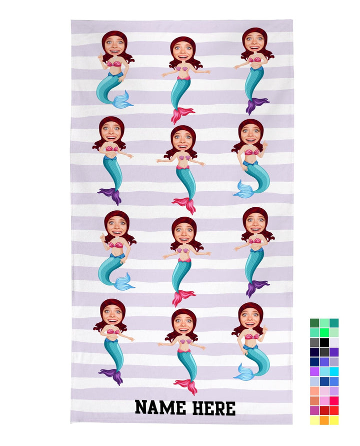 Personalised Beach Towel - Face Scatter - Mermaid