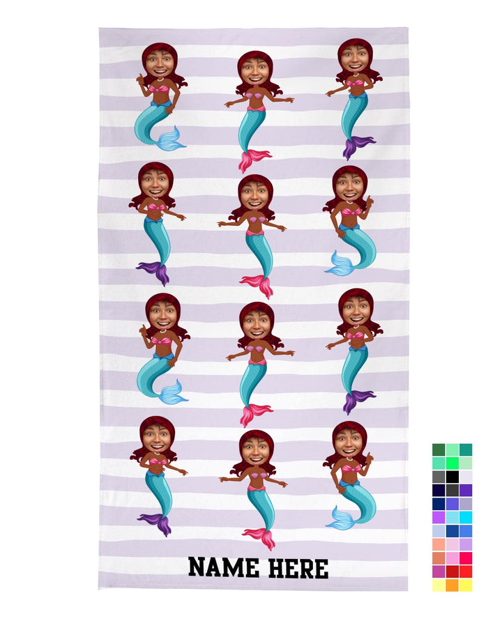 Personalised Beach Towel - Face Scatter - Mermaid