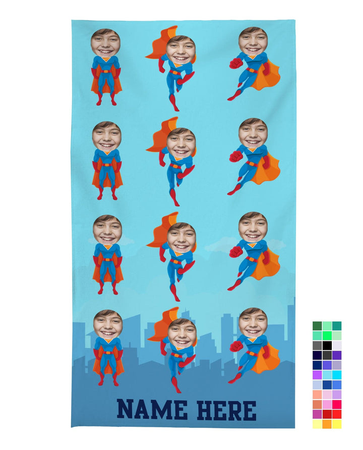 Personalised Beach Towel - Scatter Super Hero Face