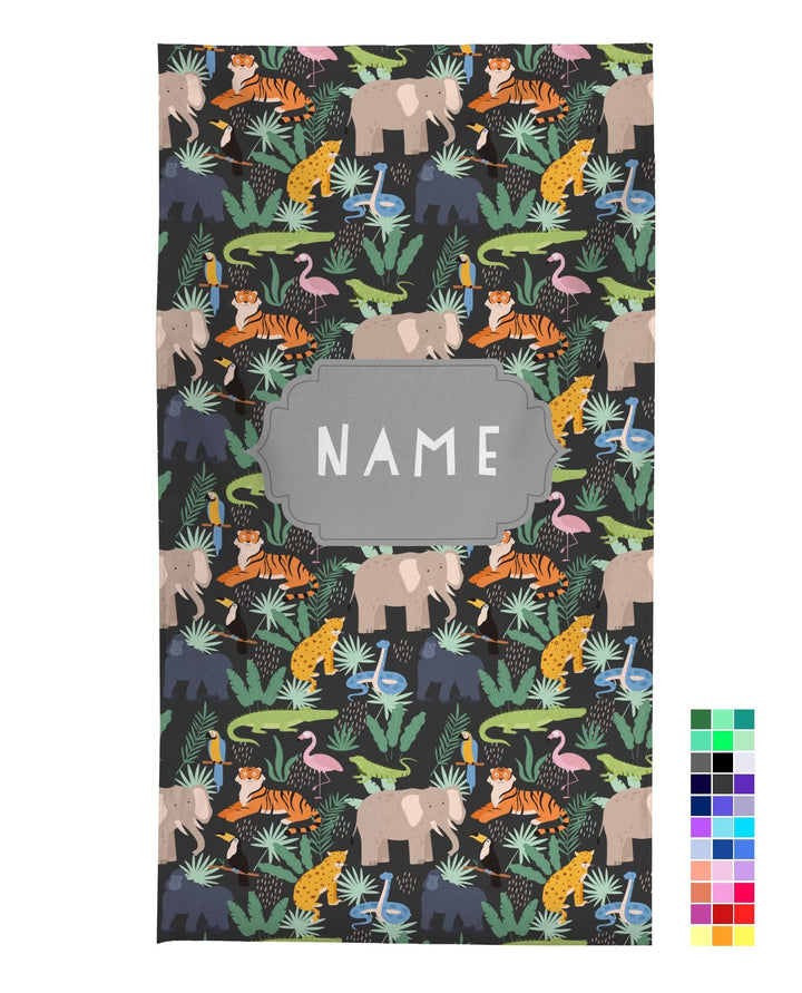 Personalised Beach Towel - Choose Your Colour- Jungle Animals