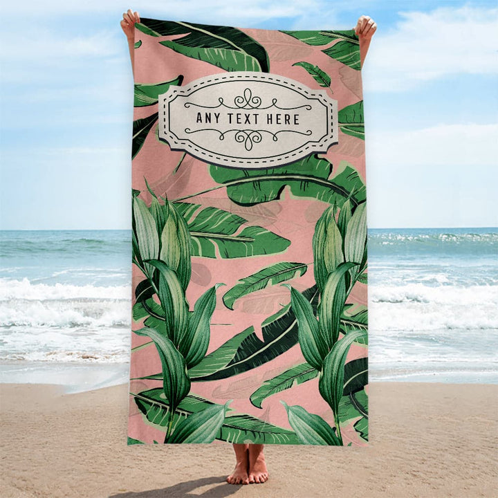 Personalised Beach Towel - Pink Tropical Design