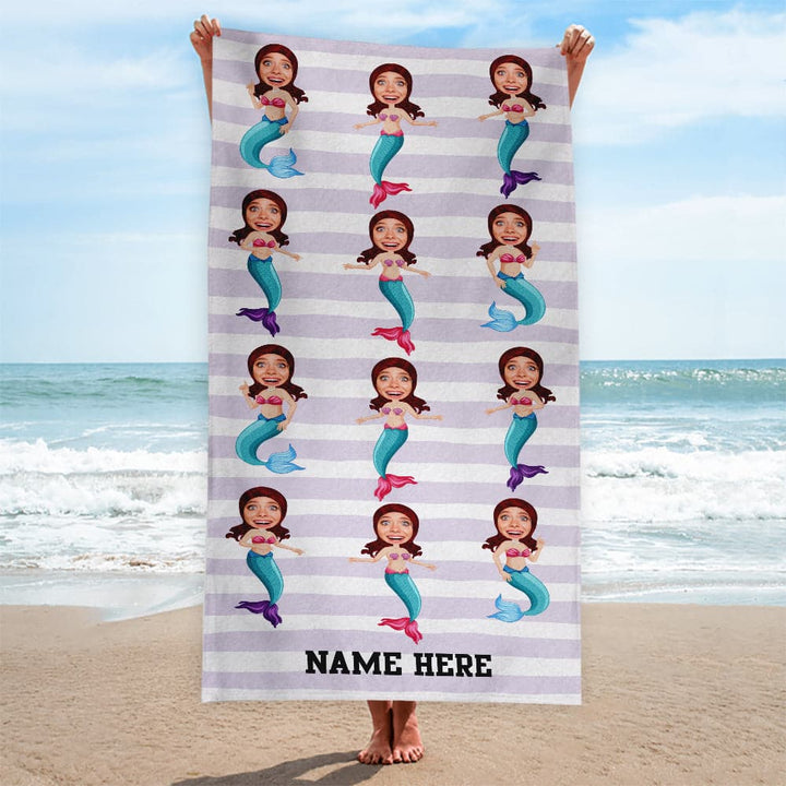 Personalised Beach Towel - Face Scatter - Mermaid