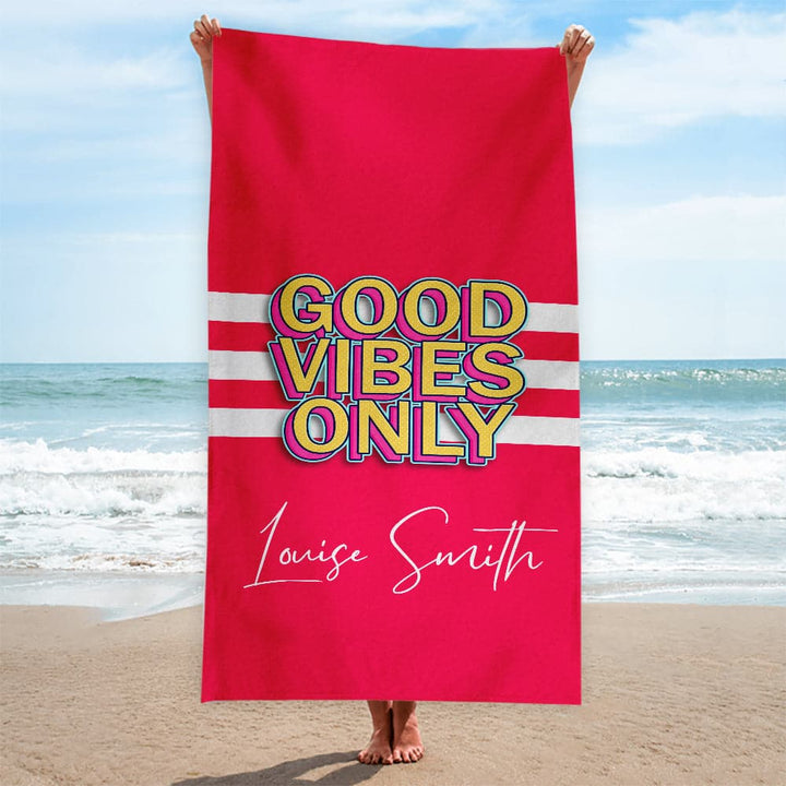 Personalised Beach Towel - Customisable Colour - Good Vibes Only