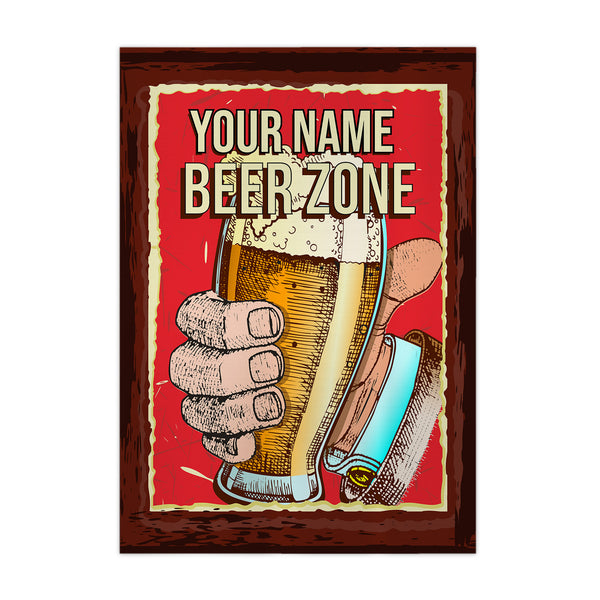 Personalised Beer Zone - A4 Metal Sign Plaque - Frame Options Available