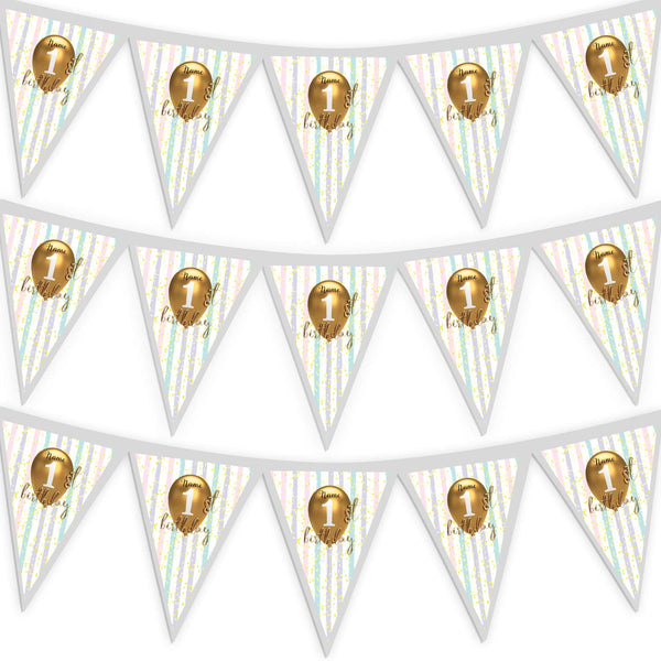 Personalised First Birthday - 3m Fabric Photo Bunting 