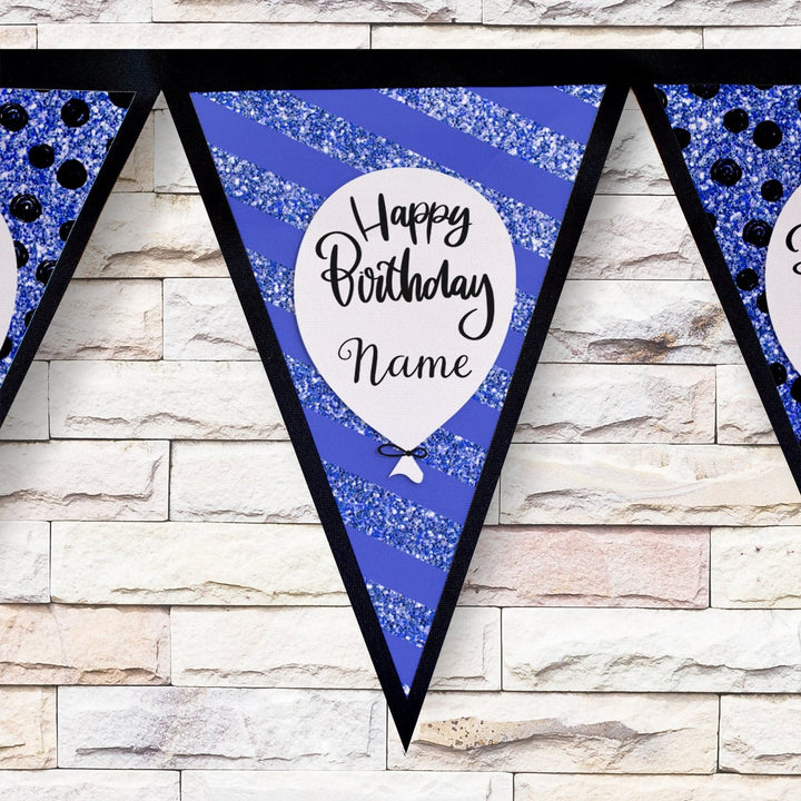 Personalised Birthday Blue Printed Glitter - 3m Fabric Photo Bunting