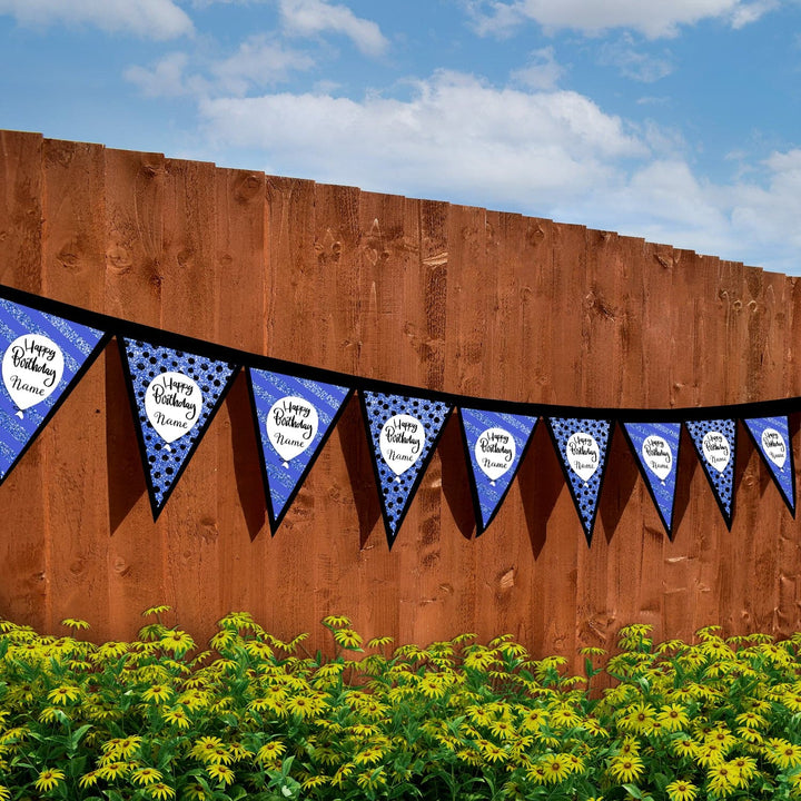 Personalised Birthday Blue Printed Glitter - 3m Fabric Photo Bunting