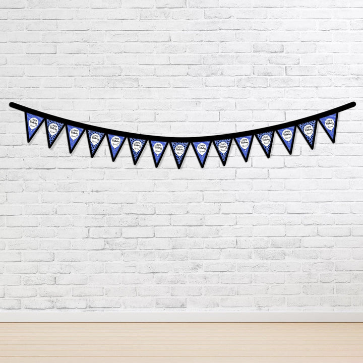 Personalised Birthday Blue Printed Glitter - 3m Fabric Photo Bunting