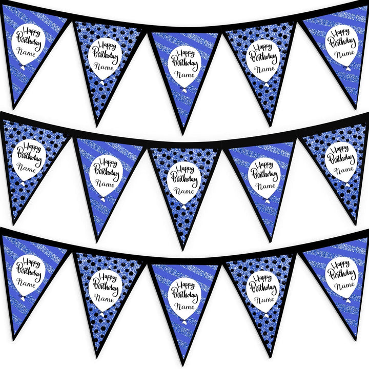 Personalised Birthday Blue Printed Glitter - 3m Fabric Photo Bunting