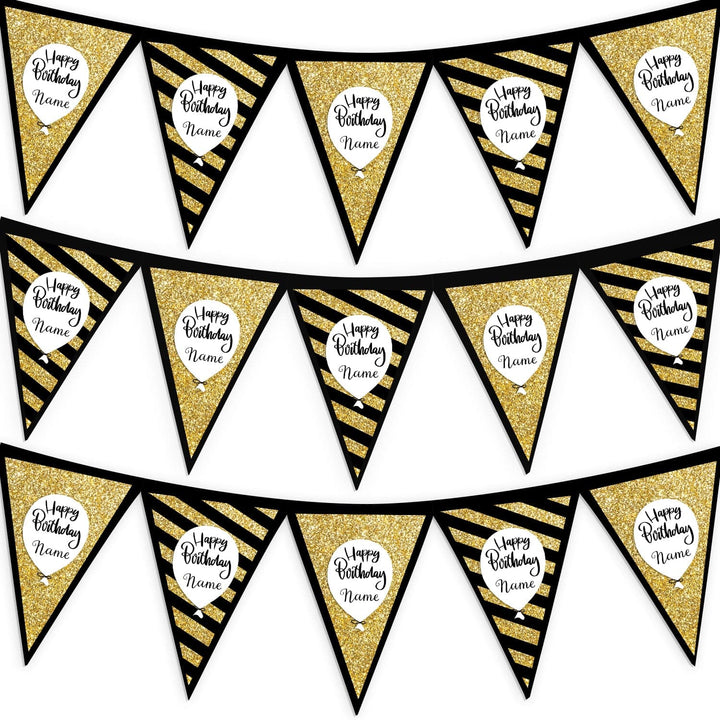 Personalised Birthday Gold Printed Glitter - 3m Fabric Photo Bunting 