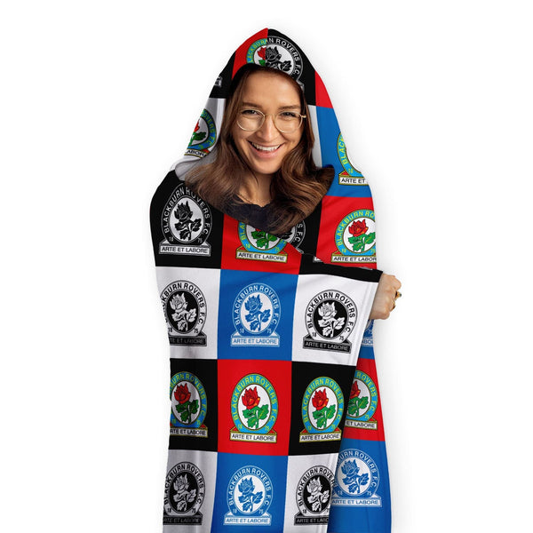 Blackburn Rovers FC - Chequered Adult Hooded Fleece Blanket - Officially Licenced