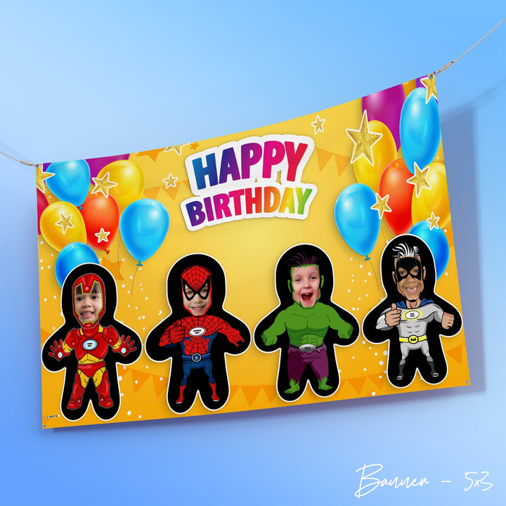 Superhero's - Mini Me World - Add Any Text And Your Face - 5FT X 3FT