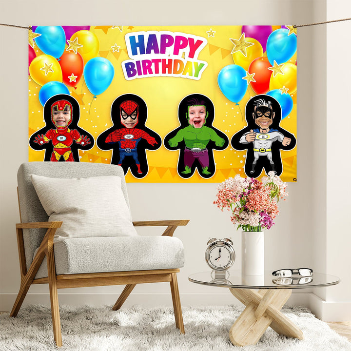 Superhero's - Mini Me World - Add Any Text And Your Face - 5FT X 3FT