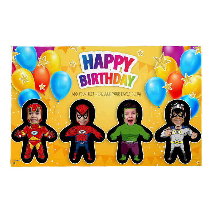 Superhero's - Mini Me World - Add Any Text And Your Face - 5FT X 3FT