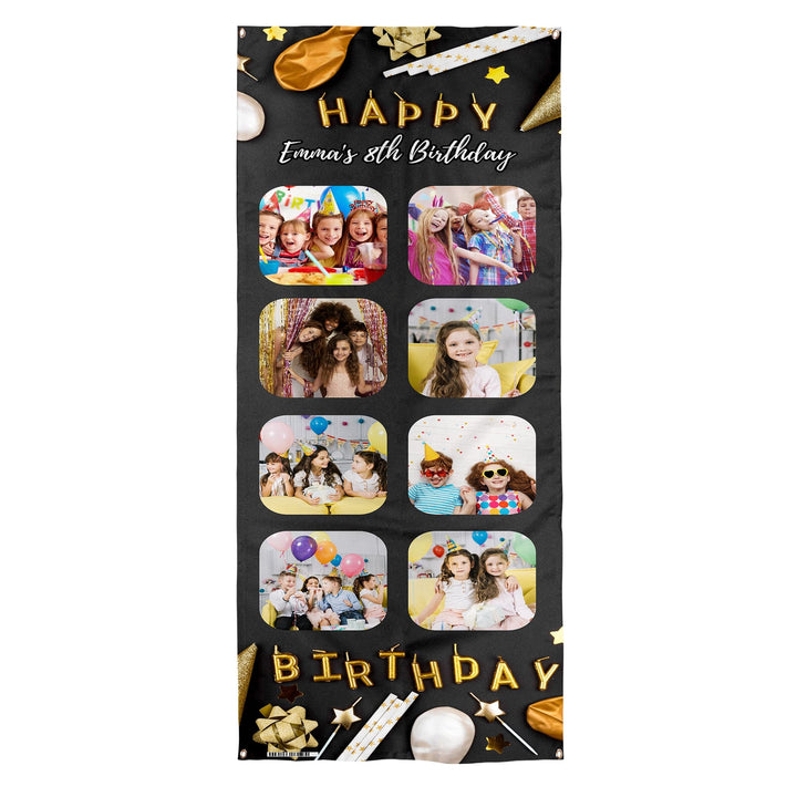 Personalised Text - Gold Party - Birthday 12 Photo Door Banner