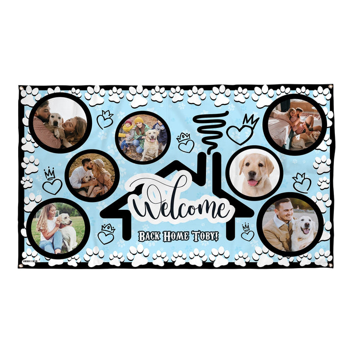 Welcome Paws Blue Photo Banner - 3 Colourways -Edit text - 5FT X 3FT