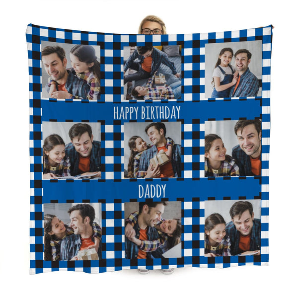 Blue Gingham Personalised Photo Blanket