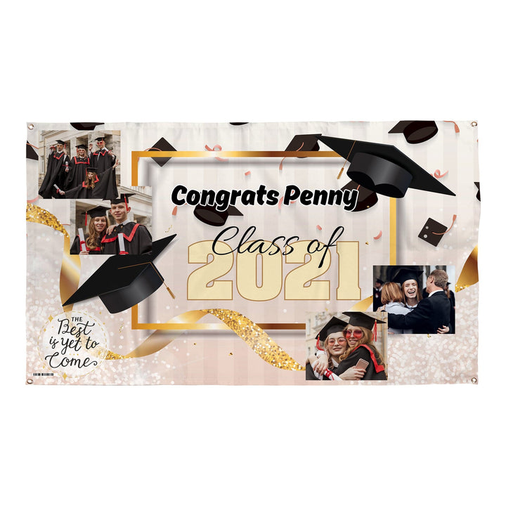 Graduation Photo Banner - Blush Stripes - Edit Text - 5FT X 3FT