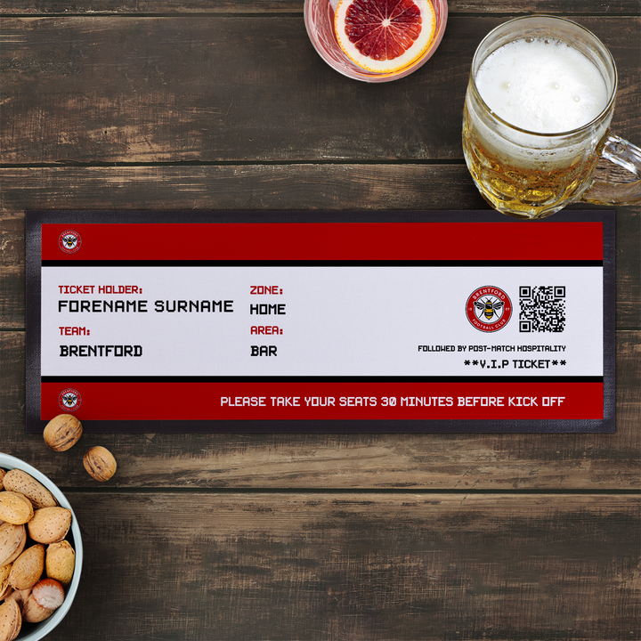 Brentford FC - Football Ticket Personalised Bar Runner - Officially Licenced