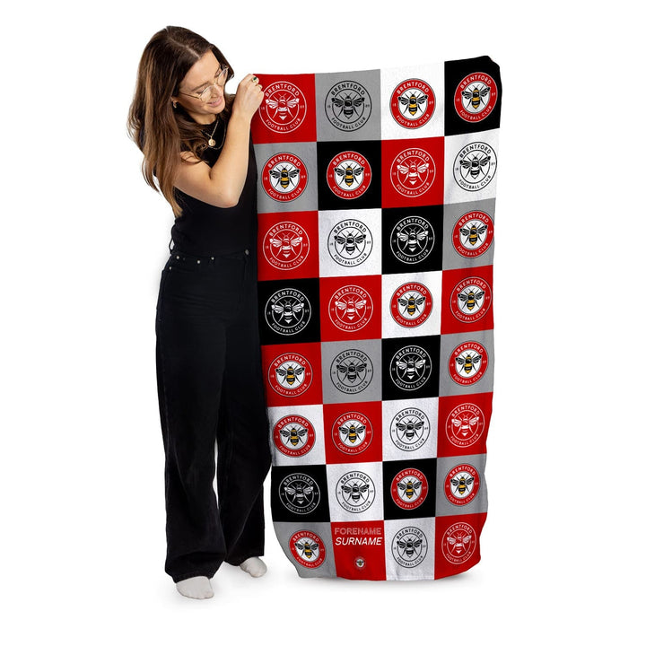 Brentford FC Chequered - Personalised Beach Towel 